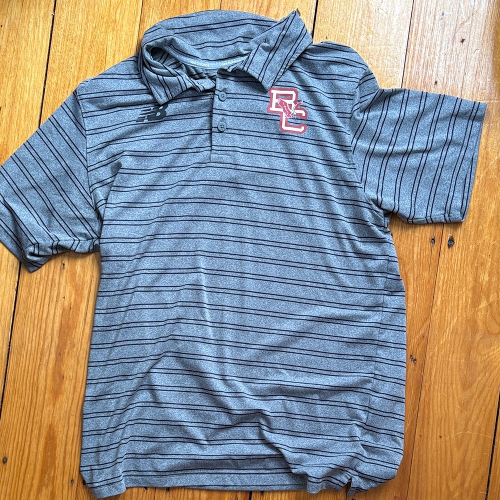 Gray Striped Polo Shirt with Logo